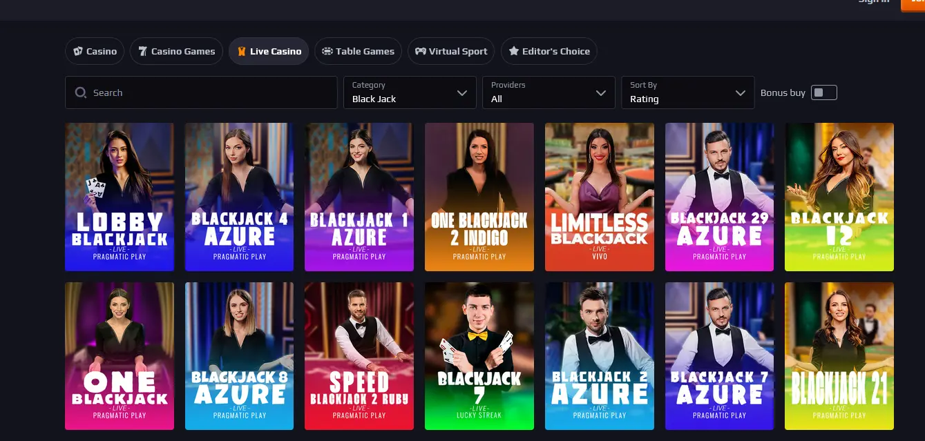 Blaze Spins live blackjack tables with professional dealers